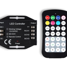 Изображение Контроллер для светодиодных лент RGB с радио пультом 2.4G 24A 12V 288W/ 24V 576W GS11351 GS11351 контроллер RGB 24A 12V 288W/ 24V 576W (ПДУ Радио 2.4G CR2025)