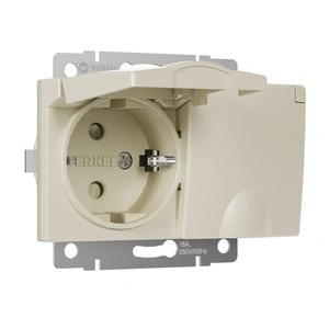 Изображение Розетка двойная влагозащ. с зазем. с защит. крышками и шторками (слоновая кость) W1172203