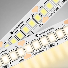 Изображение Светодиодная лента Ambrella Light GS1501 2835 240Led /19.2W m/12V IP20 3000K 5m/кратность резки 25mm GS1501 2835 240Led/ 19.2W m/ 12V IP20 3000K/ 5000*10*1.2mm (2 конт.)