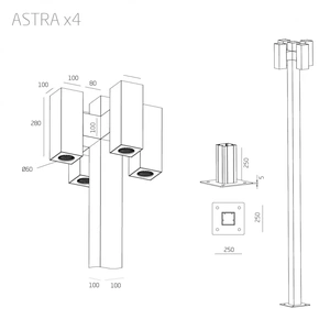 Изображение Консольный парковый светильник ASTRA x4