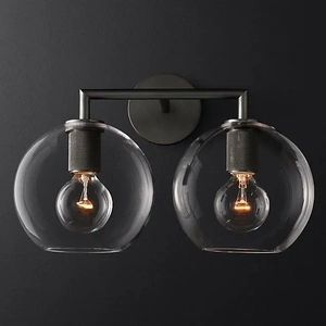 Изображение Бра Rh Utilitaire Globe Shade Double Sconce Black By Imperiumloft