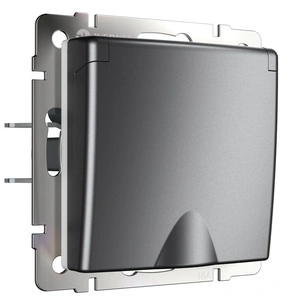 Изображение Розетка влагозащ. с зазем. с защит. крышкой и шторками (графит матовый) W1171264