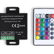 Изображение Контроллер для светодиодных лент RGB с радио пультом 2.4G 18A 12V 216W/ 24V 432W GS11301 GS11301 контроллер RGB 18A 12V 216W/ 24V 432W (ПДУ Радио 2.4G CR2025)