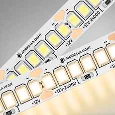 Изображение Светодиодная лента Ambrella Light GS1401 2835 240Led /17W m/ 12V IP20 3000K 5m/кратность резки 25mm GS1401 2835 240Led/ 17W m/ 12V IP20 3000K/ 5000*10*1.2mm (2 конт.)