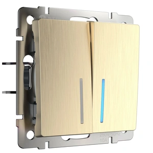 Изображение Выключатель двухклавишный с подсветкой (шампань рифленый) W1120110