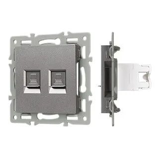 Механизм компьютерной розетки двойной SCT-MPC2-PL-GR (RJ-45, CAT6) (Arlight, -) - Изображение