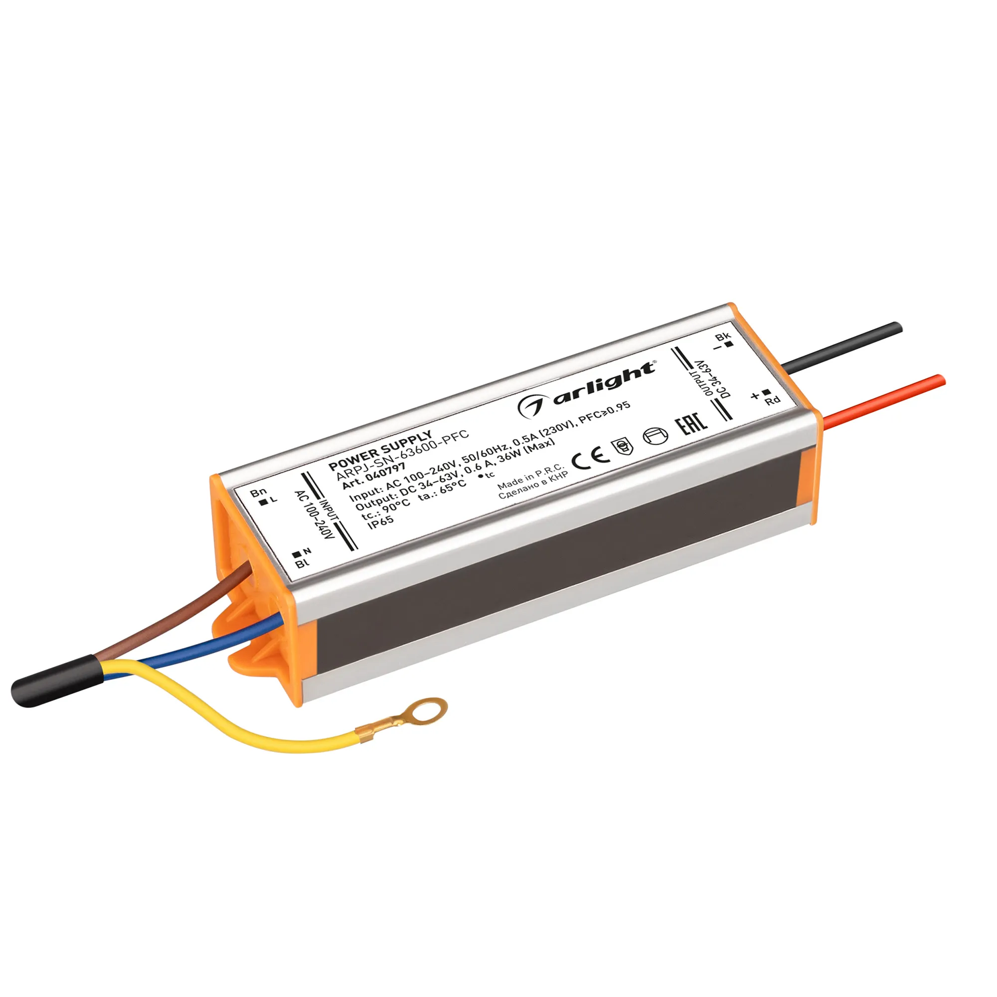 Блок питания ARPJ-SN-63600-PFC (36W, 34-63V, 600mA) (Arlight, IP65 Металл, 3 года) - Изображение