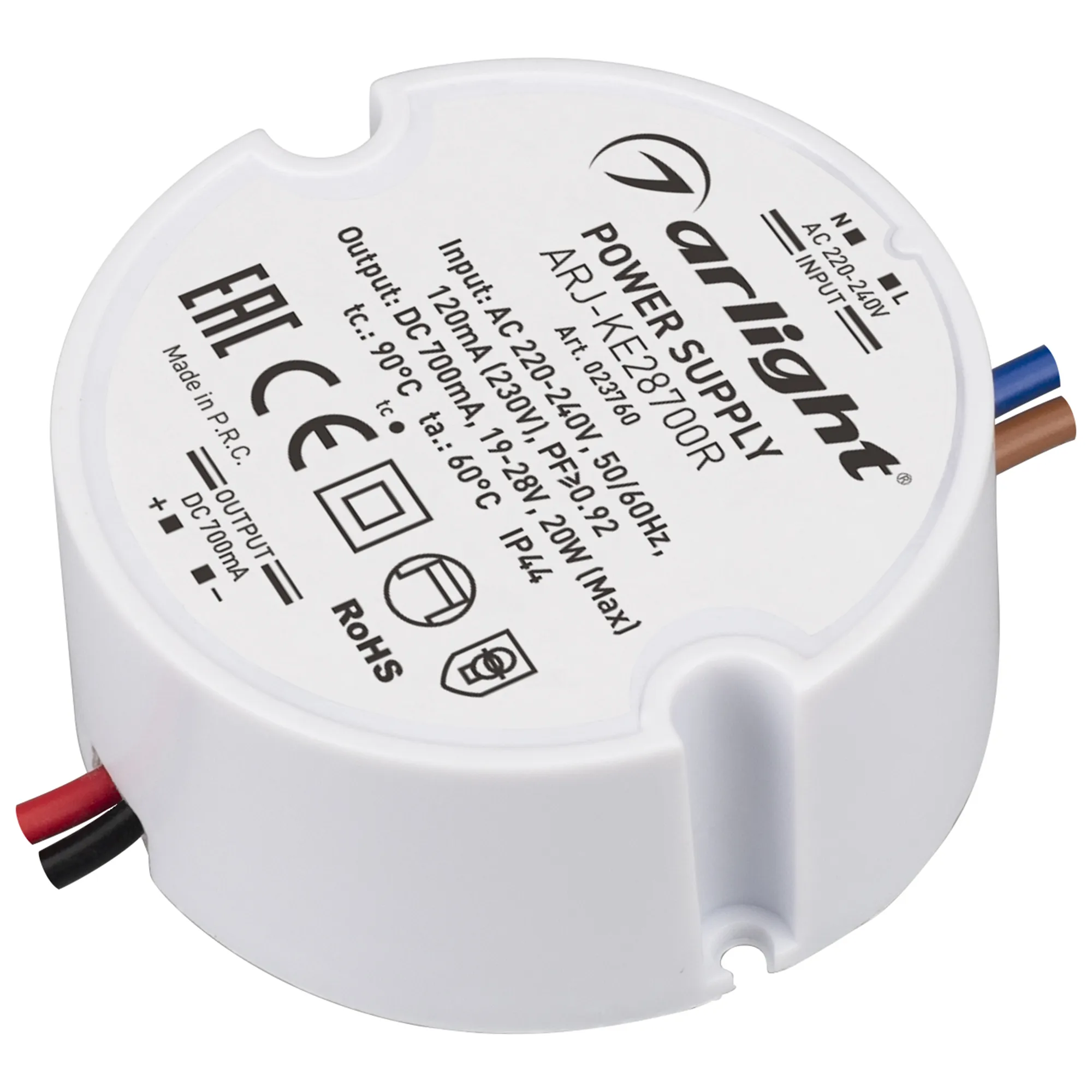 Блок питания ARJ-KE28700R (20W, 700mA, PFC) (Arlight, IP44 Пластик, 5 лет) - Изображение