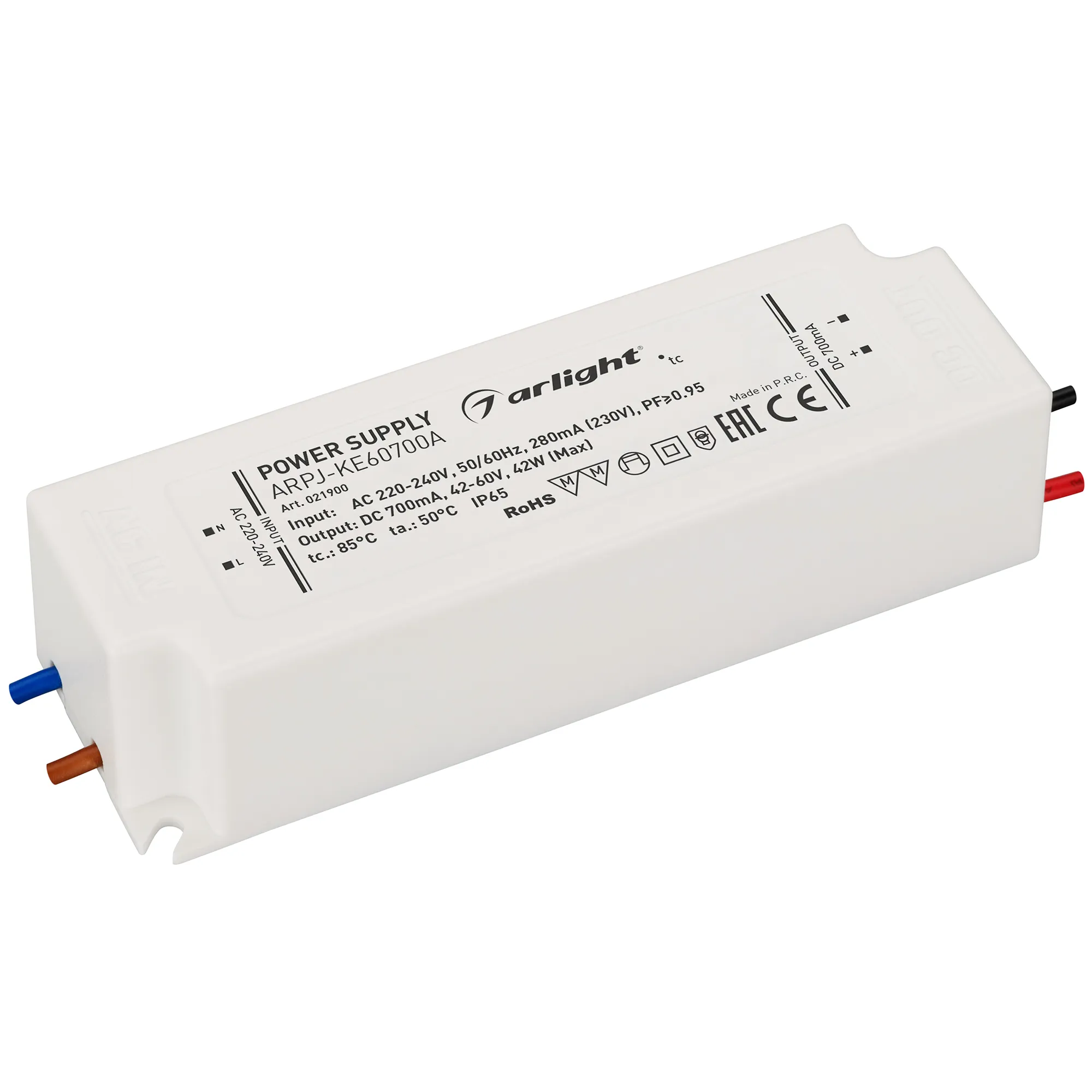 Блок питания ARPJ-KE60700A (42W, 700mA, PFC) (Arlight, IP65 Пластик, 5 лет) - Изображение