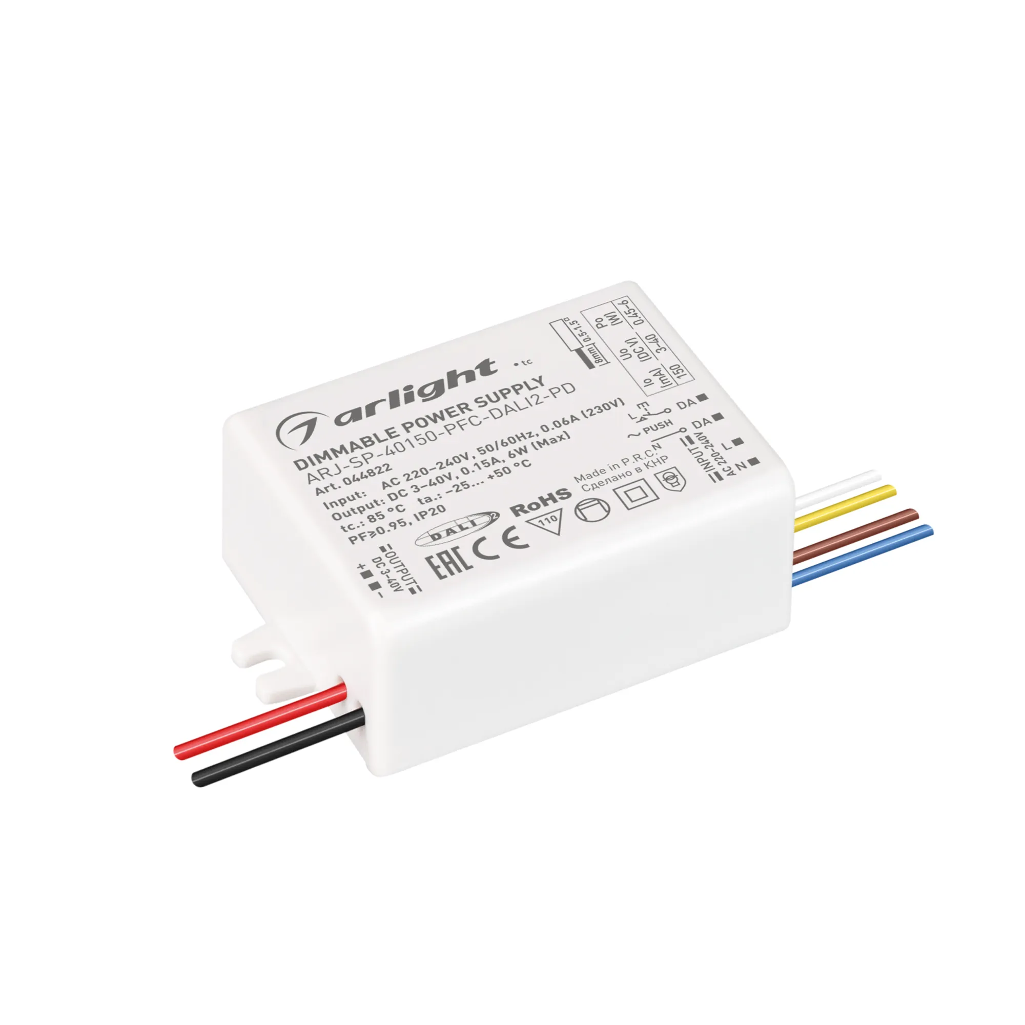 Блок питания ARJ-SP-40150-PFC-DALI2-PD (6W, 3-40V, 150mA) (Arlight, IP20 Пластик, 5 лет) - Изображение