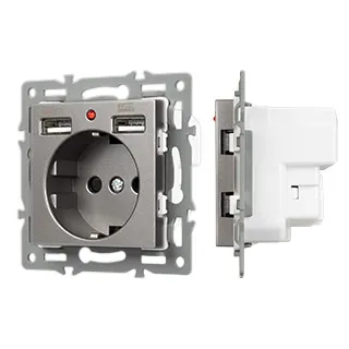 Механизм розетки с USB зарядкой SCT-MUAA-PL-GR (250V, 16A) (Arlight, -) - Изображение