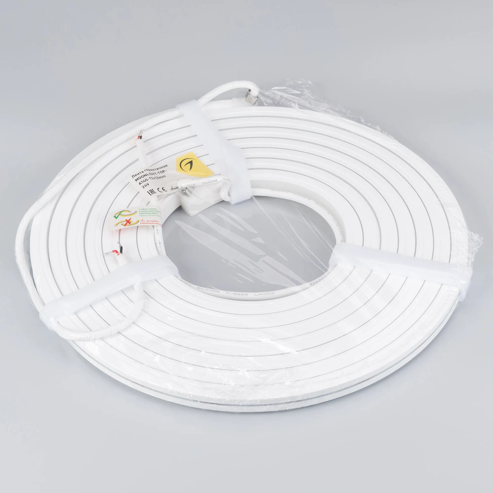 Лента светодиодная герметичная MOONLIGHT-TOP-A140-13x12mm 24V Day4000 (9.6 W/m, IP67, 5m, wire x2) (Arlight, Вывод боковой, 3 года)