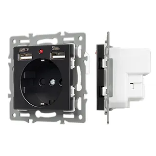 Механизм розетки с USB зарядкой SCT-MUAA-PL-BK (250V, 16A) (Arlight, -) - Изображение