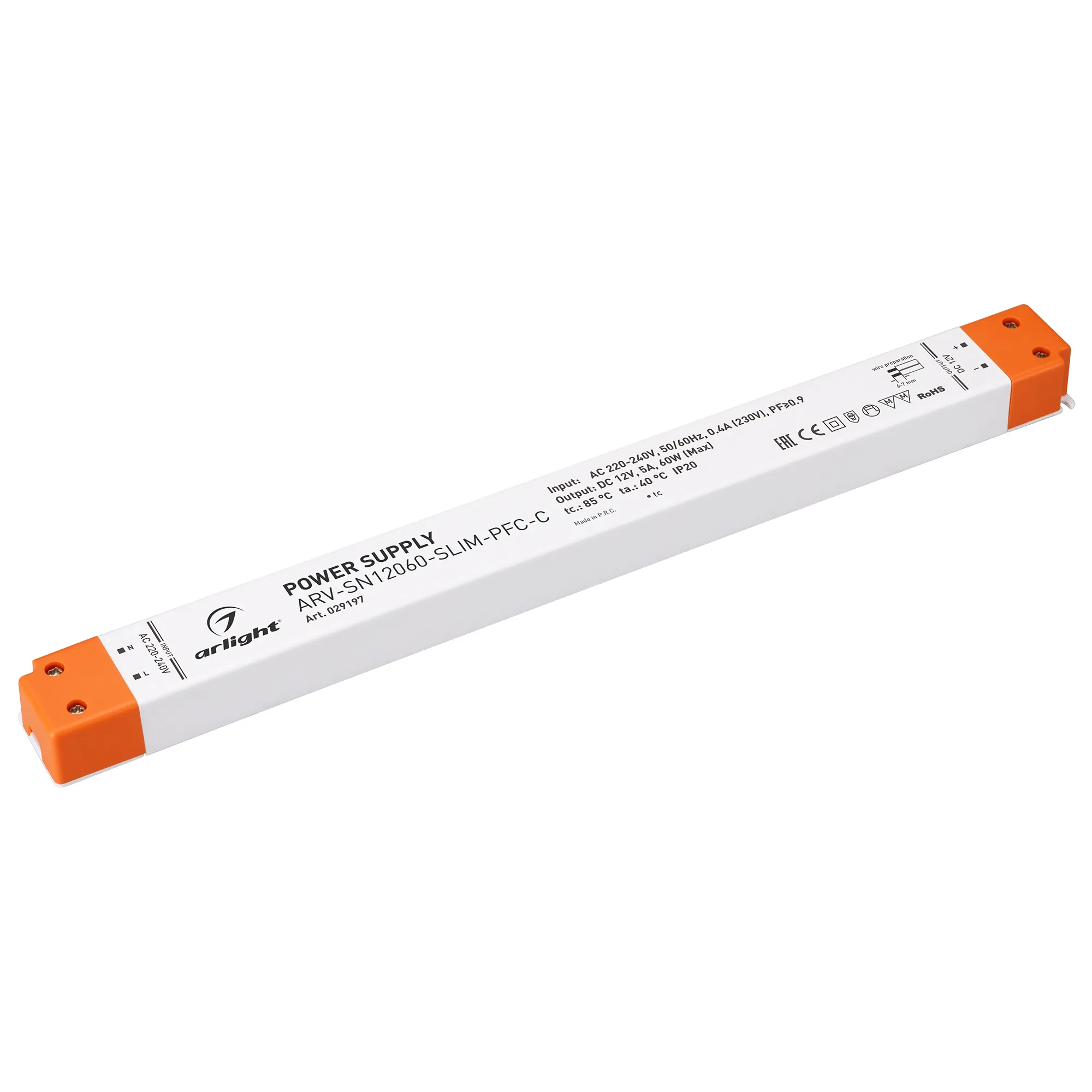 Блок питания ARV-SN12060-SLIM-PFC-C (12V, 5A, 60W) (Arlight, IP20 Пластик, 3 года) - Изображение