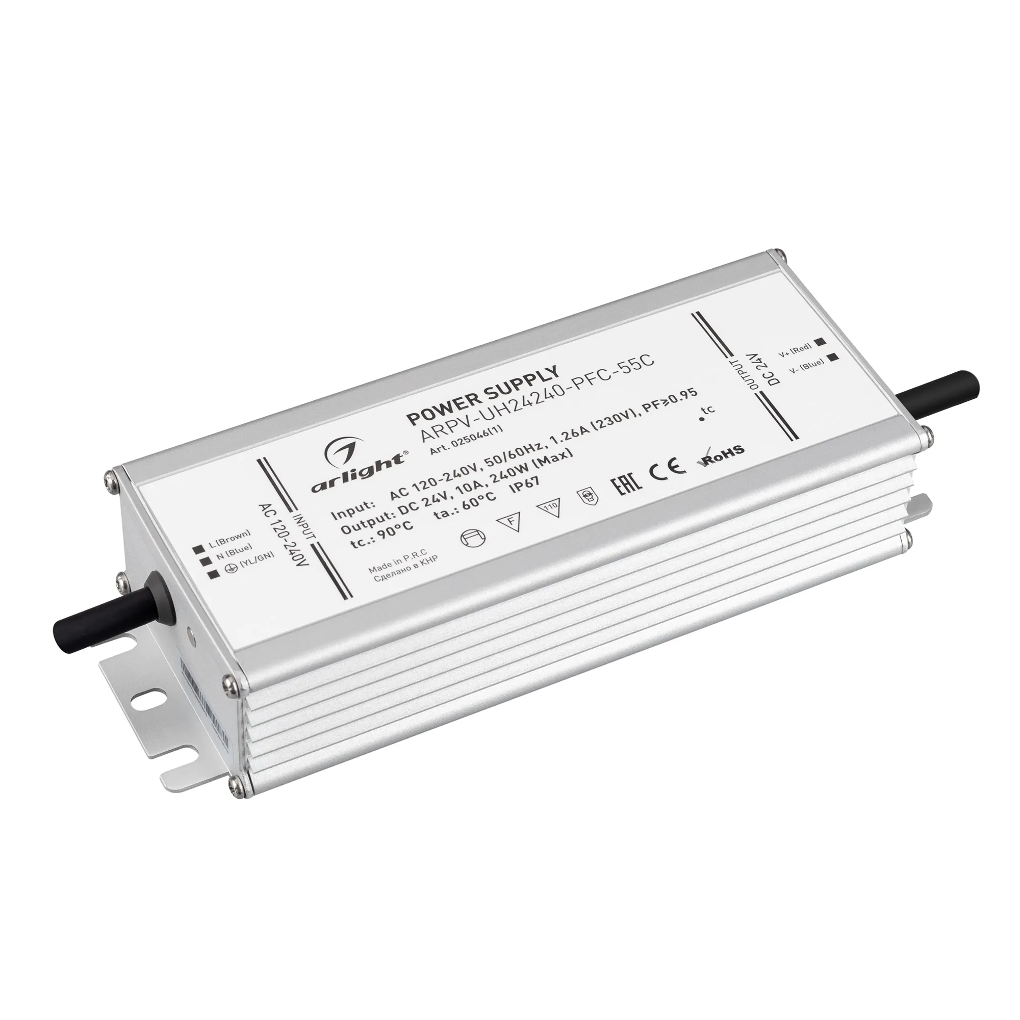 Блок питания ARPV-UH24240-PFC-55C (24V, 10.0A, 240W) (Arlight, IP67 Металл, 5 лет) - Изображение
