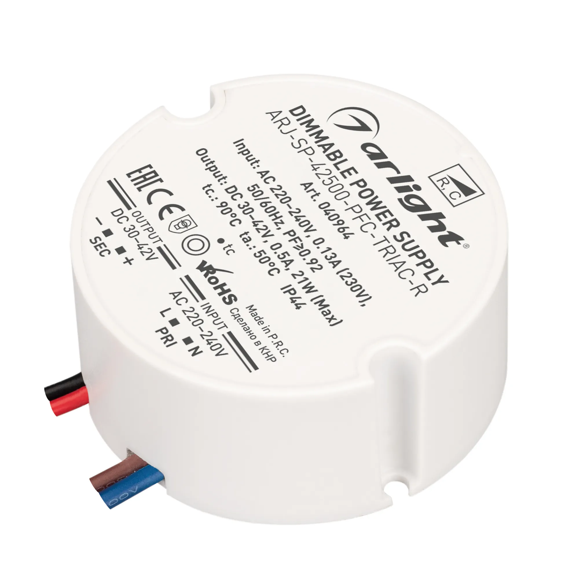 Блок питания ARJ-SP-42500-PFC-TRIAC-R (21W, 30-42V, 500mA) (Arlight, IP44 Пластик, 5 лет) - Изображение