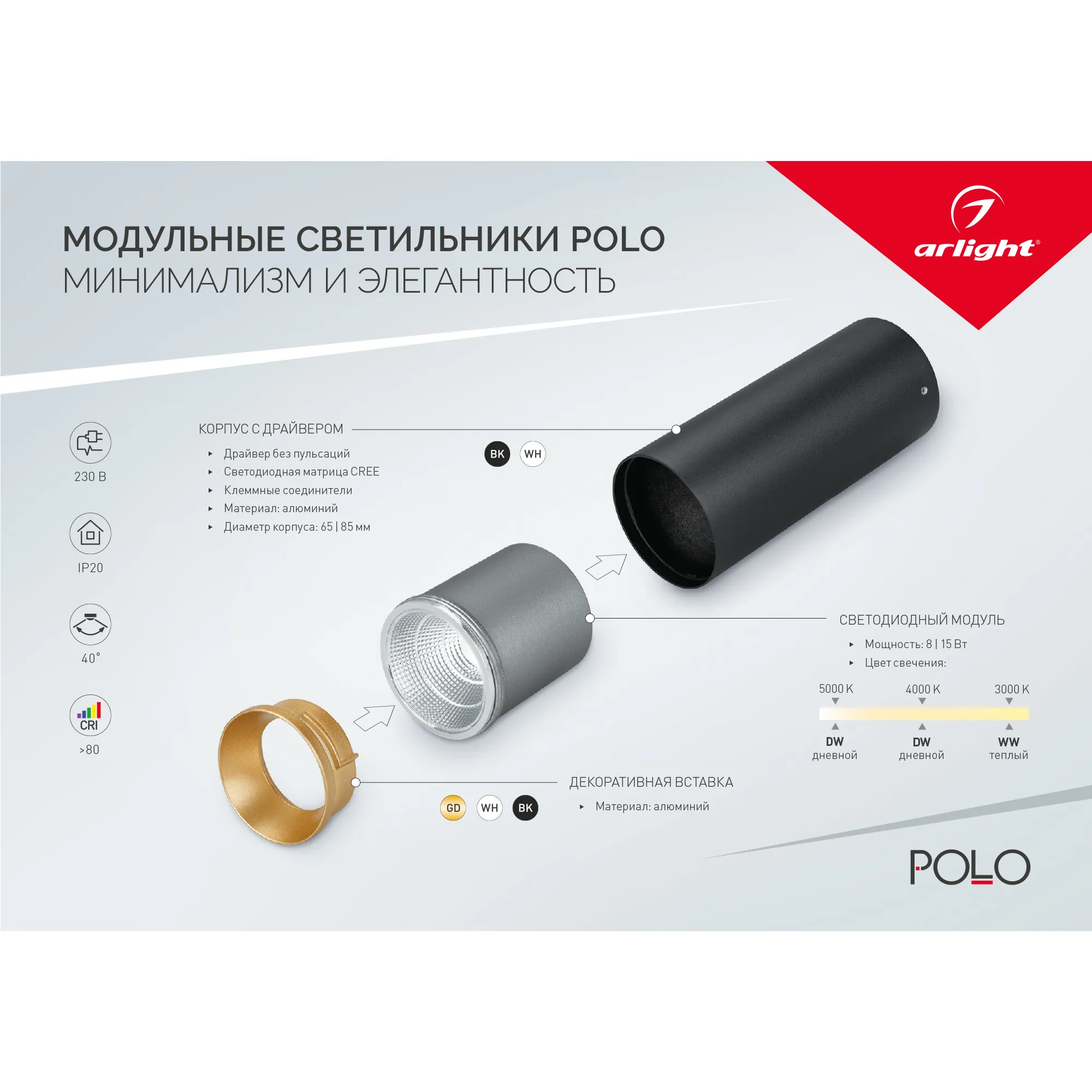 Буклет-открытка МОДУЛЬНЫЕ СВЕТИЛЬНИКИ POLO. 2022 (Arlight, -) - Изображение